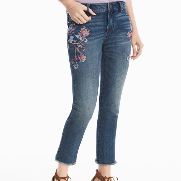 White House Black Market Denim - [white house black market] floral embroidered straight crop jeans